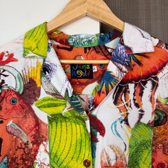Jams World Aloha Style Camp Shirt Samurai Sushi Print Short Sleeve Size Small - Picture 4 of 12